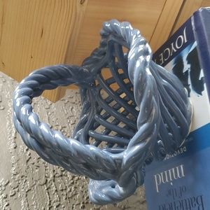 Vintage Blue Ceramic Decor Basket Weave